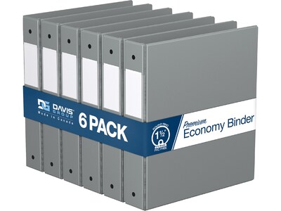 Davis Group Premium Economy 1 1/2 3-Ring Non-View Binders, Gray, 6/Pack (2312-07-06)