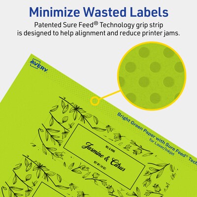 Avery Printable Rectangle Multipurpose Labels, 2" x 5", Bright Green, 320/Box (94241)