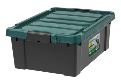Remington Store-It-All 11.75 Gal. Storage Container with Latching Lid, Plastic, Black & Green, 4/Pack (591007)