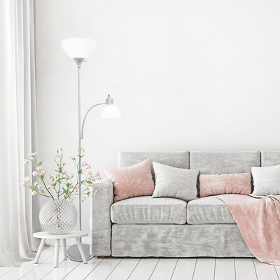 Simple Designs 71.5" Silver Floor Lamp with Dome Shades, 2/Pack (LF2000-SLV-2PK)