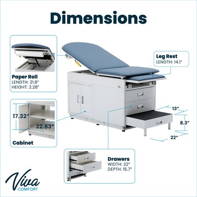 Viva Comfort Power Adjustable Exam Table with Step Stool & Storage, 500 lbs. Capacity, Blue (ADI996-09-S-BLU-MK)