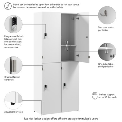 Bush Business Furniture Assure 72"H 2-Tier White Storage Lockers (AUS130WHK)