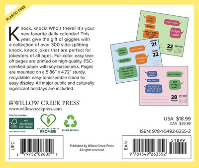 2027 Willow Creek Knock Knock 6.2 x 5.4 Day-to-Day Calendar, Assorted Colors (63552)
