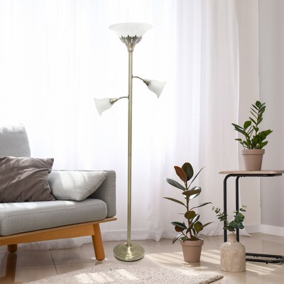 Lalia Home Torchiere Floor Lamp with 2 Reading Lights and Scalloped Glass Shades, Antique Brass (LHF-3002-AB)