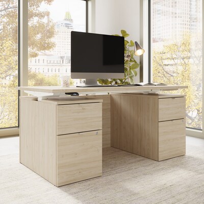 Bush Business Furniture Stratus 60W Electric Adjustable Standing Desk with Drawers and Panel, Natural Elm (SUT011NE)