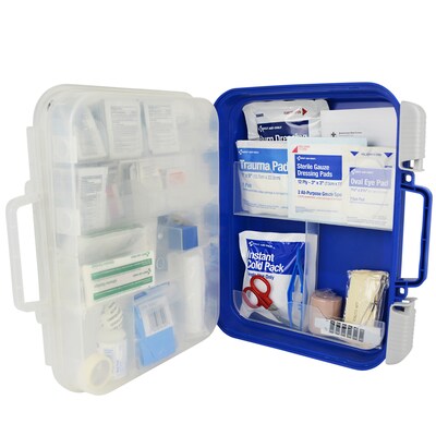 First Aid Only ReadyCare Plastic First Aid Kit with Medication, ANSI 2021 Class A, 50 People, 238 Pieces, Clear/Blue (90698)