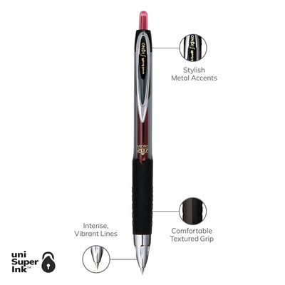 uni-ball 207 Retractable Gel Pens, Micro Point, 0.5mm, Red Ink, Dozen (61257)