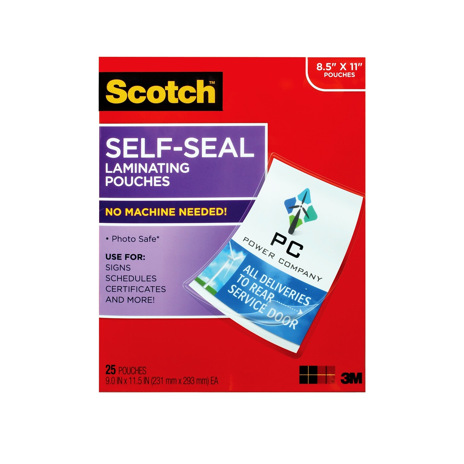 Scotch Self Sealing Laminating Pouches, Letter Size, 5 Mil, 25/Pack (LS854-25G)