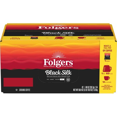 Folgers Black Silk Ground Coffee Packet, Dark Roast, 1.4 oz., 42/Carton (SMU00019)