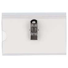 JAM PAPER Plastic Name Tags with Clamp Hook, 3 5/8 x 2 1/4, Clear, 24/Pack (401139014)