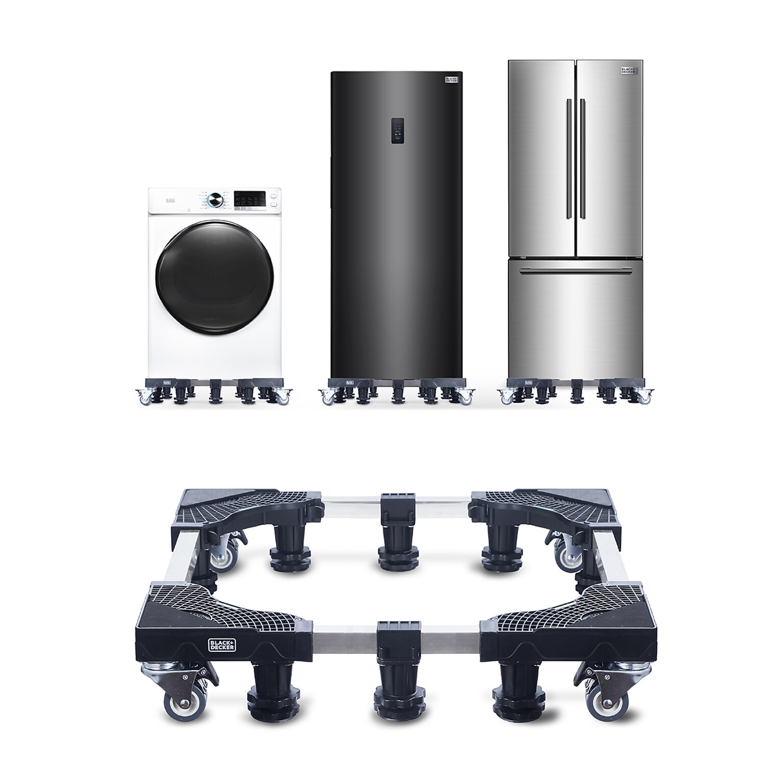 Black + Decker Multi-Functional Mobile Base Stand with 4 Locking Caster Wheels, Black (BWS24)
