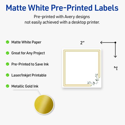Avery Laser/Inkjet Square Multipurpose Labels, 2 x 2, White, 120/Pack (S00DMS)