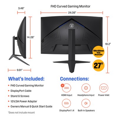 Westinghouse GX6230 27" Curved 165 Hz LED Gaming Monitor, Black (WC27GX6230)