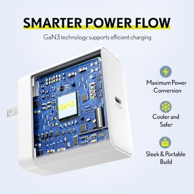 Overtime W49 100W USB-C Fast Wall Charger for Laptops and Phones with GaN 3 Technology, White (OCW49WH)