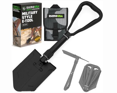 Rhino USA Folding Survival Shovel with Pick - Black