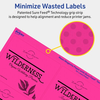 Avery Laser/Inkjet Rectangle Multipurpose Labels, 3-1/3" x 4", Neon Magenta, 480/Box (94215)
