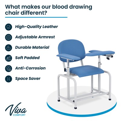 Viva Comfort Adjustable Antimicrobial Bariatric Phlebotomy Blood Drawing Chair, 400 lbs. Capacity, Blue (ADI997-01-BLU-MK)