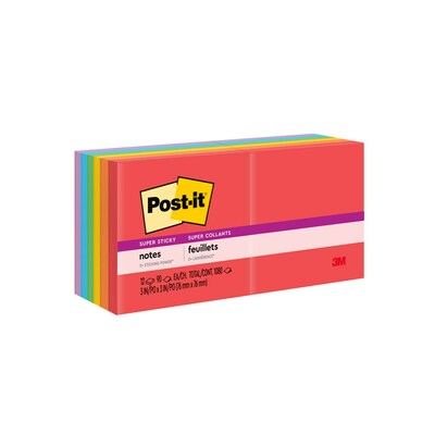 Post-it® Super Sticky Notes, 3 x 3, Playful Primaries Collection, 90 Sheets/Pad, 12 Pads/Pack (654