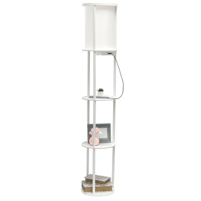 Simple Designs Etagere Organizer Storage 62.5" Floor Lamp with 2 USB Charging Ports and 1 Charging Outlet, White (LF2010-WHT)
