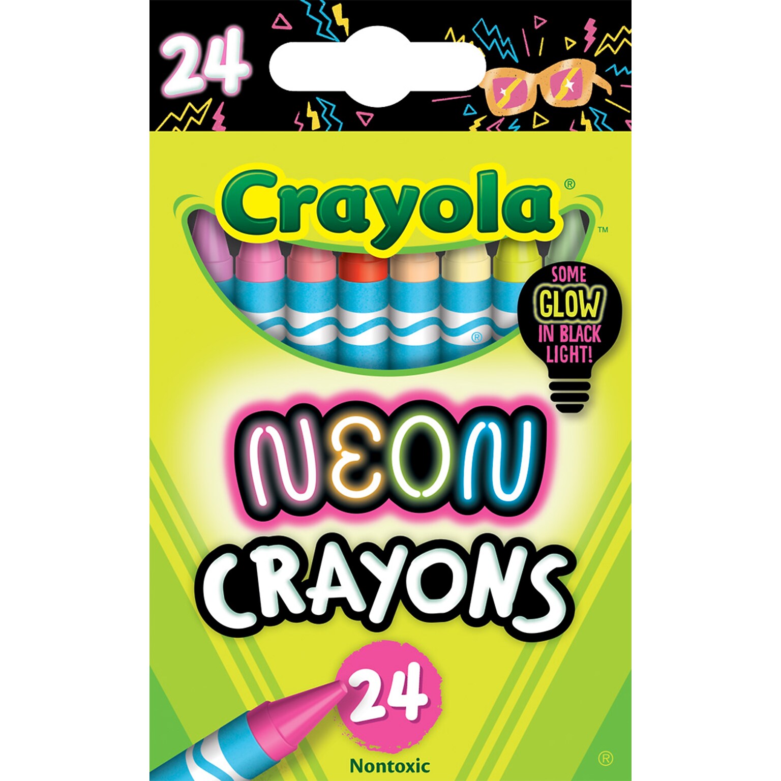 Crayola Neon Crayons, Assorted Colors, 24/Pack (52-2998)