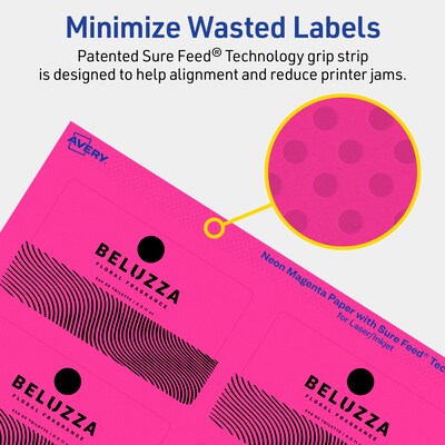 Avery Laser/Inkjet Rectangle Multipurpose Labels, 2" x 3.5", Neon Magenta, 640/Box (94238)