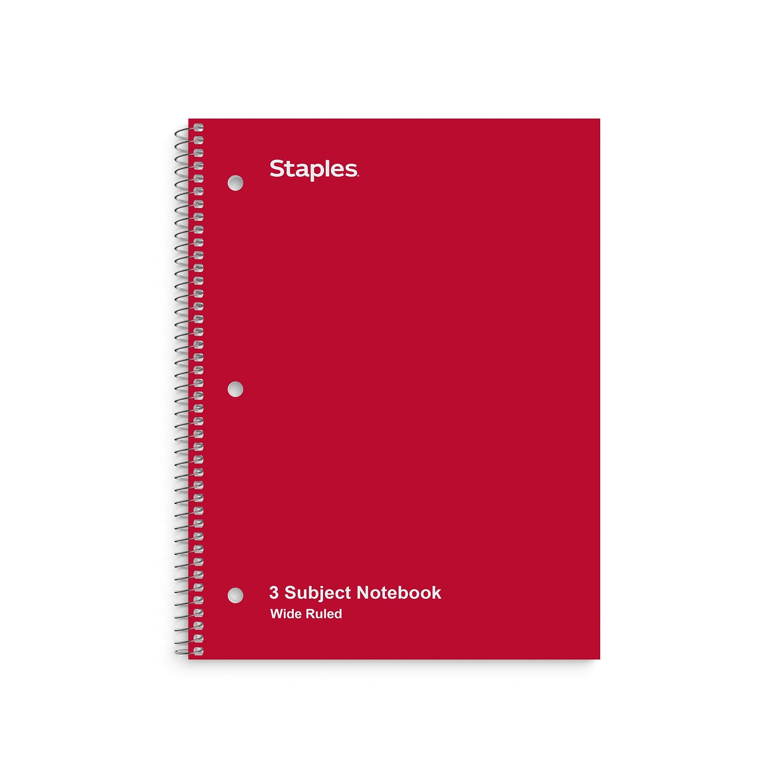 Staples 3-Subject Notebook, 8 x 10.5, Wide Ruled, 120 Sheets, Assorted Colors, 3/Pack (ST11669C)