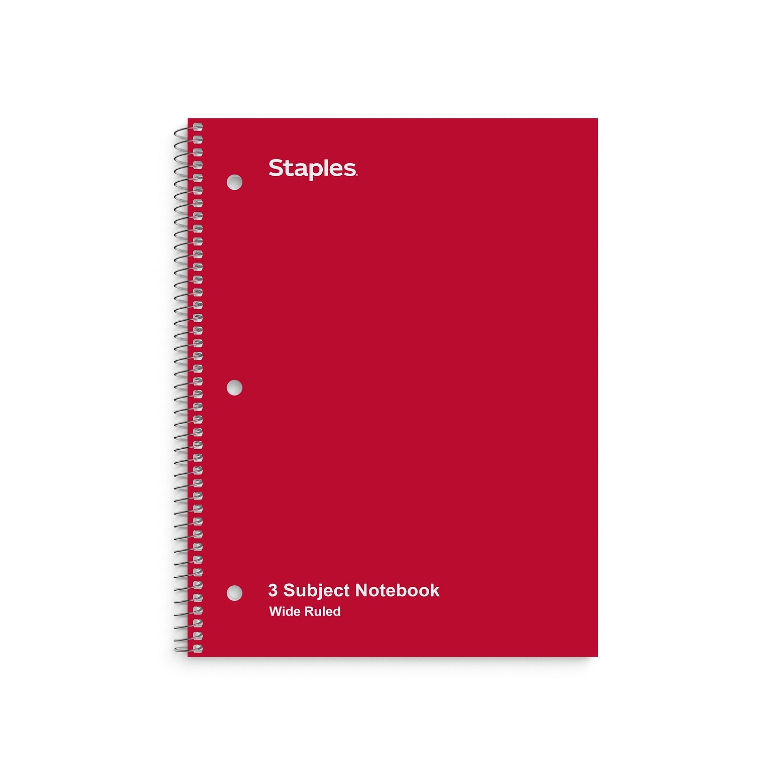 Staples 3-Subject Notebook, 8 x 10.5, Wide Ruled, 120 Sheets, Assorted Colors, 3/Pack (TR11669)