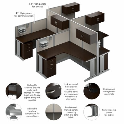 Bush Business Furniture Office in an Hour 63"H x 129"W 4 Person X-Shaped Cubicle Workstation, Mocha Cherry (OIAH007MR)