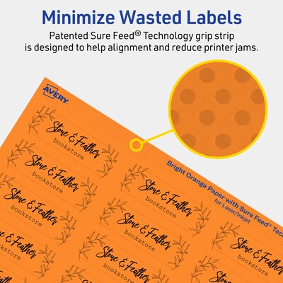 Avery Laser/Inkjet Multipurpose Rectangle Labels, 0.75" x 2.25", Bright Orange, 600/Pack (94216)