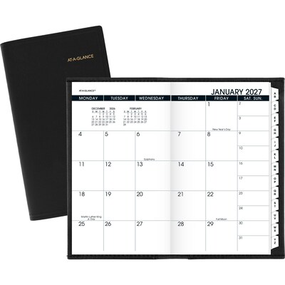 2027 AT-A-GLANCE 3.5 x 6 Monthly Planner, Faux Leather Cover, Black (70-064-05-27)