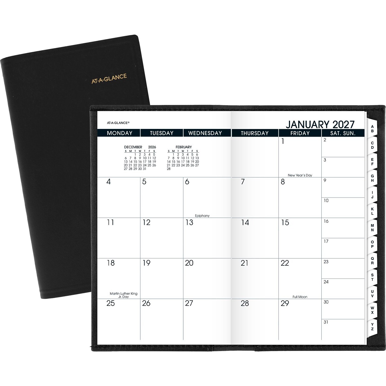 2027 AT-A-GLANCE 3.5 x 6 Monthly Planner, Faux Leather Cover, Black (70-064-05-27)