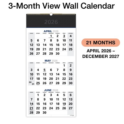 2026-2027 Excello Brands Large Print 13" x 27" Academic Monthly Wall Calendar, Black (WC-AY26-1327-BK)