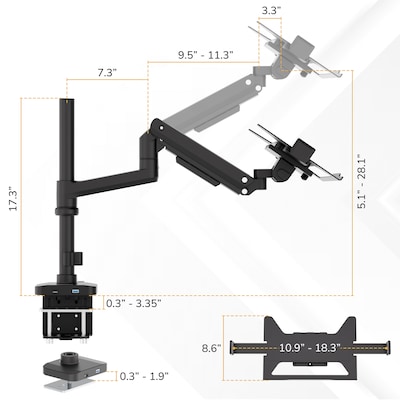 Mount-It! Laptop Desk Mount with Pole and Gas Spring Arm for 11.6" to 17.3" Laptops, Holds Up to 19.8 lbs., Black (MI-12006)