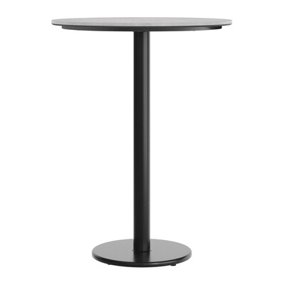 Flash Furniture Acadia 31.25" Round Wooden Dining Table with Round Base, Gray Faux Concrete/Black Base (STRD31CGTR18B)