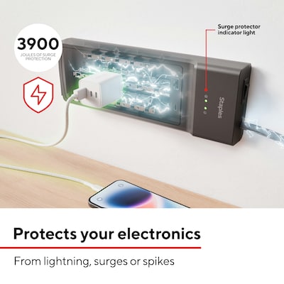 Staples TECH 12-Outlet 2-USB Port Surge Protector, 8', 3900 Joules, Black (ST62774)