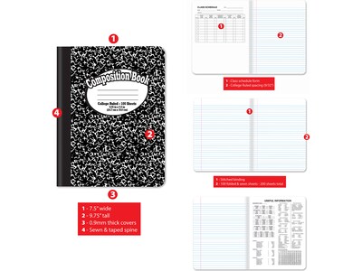 Better Office 1-Subject Composition Notebooks, 7.5" x 9.75", College Ruled, 100 Sheets, Black, 12/Pack (25312-12PK)