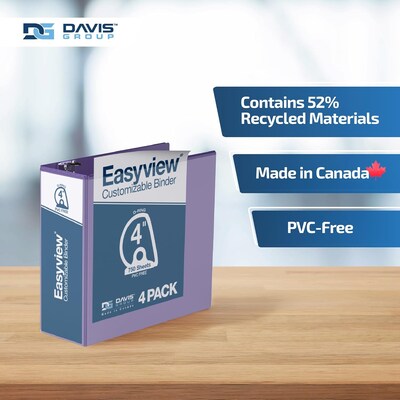 Davis Group Easyview Premium 4" Angle D Ring, Customizable, View Binder, Purple, 4/Pack (8406-69)