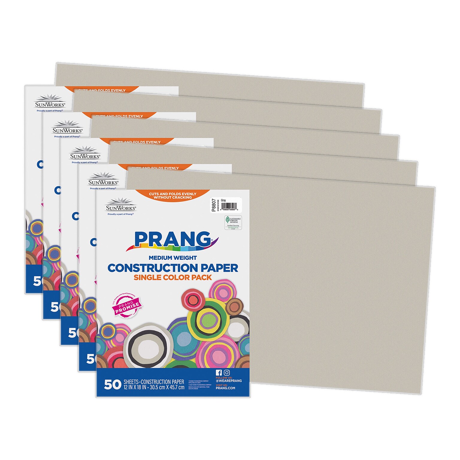 Prang 12 x 18 Construction Paper, Gray, 50 Sheets/Pack, 5 Packs/Bundle (PAC8807-5)