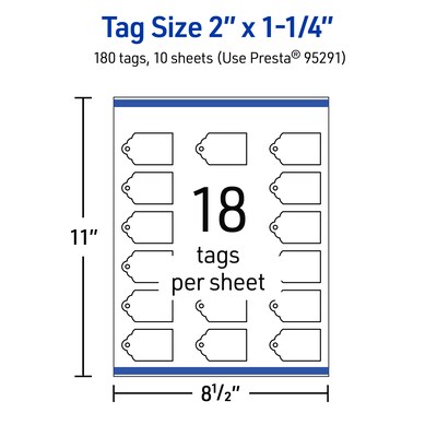 Avery 2" x 1-1/4"  Blank Price & Merchandise Tags, White, 180/Carton (95291-GWT10)
