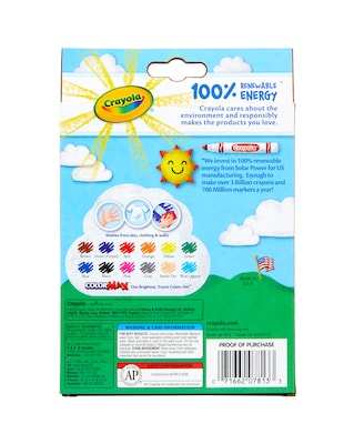 Crayola Ultra-Clean Washable Markers, Fine, Assorted Colors, 12/Box (58-7813)