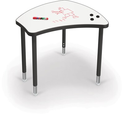 MooreCo Hierarchy Shapes Desk, Porcelain Steel Dry Erase Marker Top, Black Legs (70522)