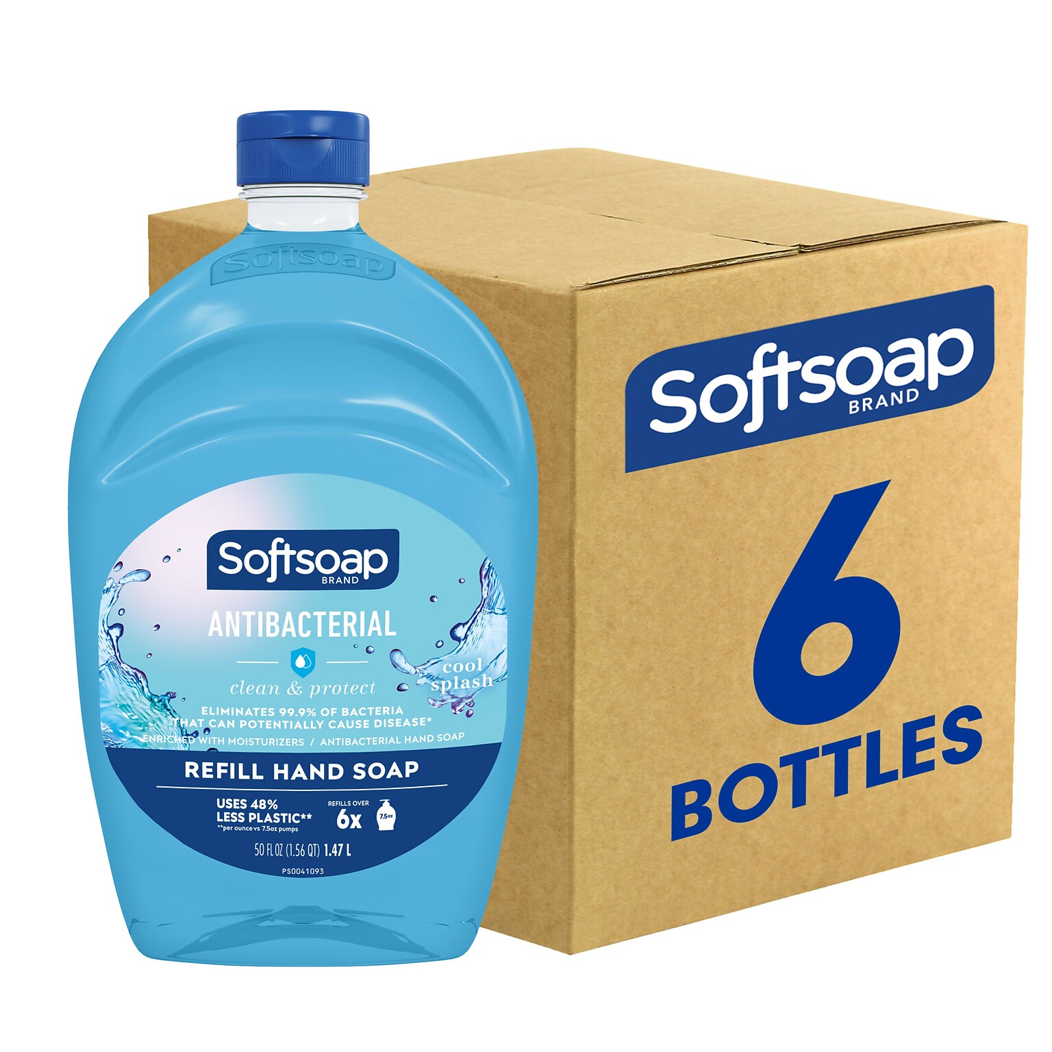 Softsoap Antibacterial Liquid Hand Soap Refill, Cool Splash Scent, 50 oz., 6/Carton (61031016CT)