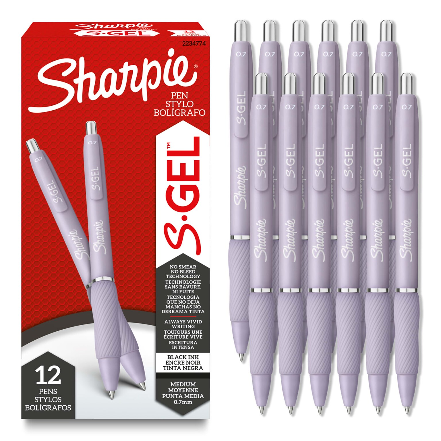 Sharpie S-Gel Retractable Gel Pen, Medium Point, 0.7mm, Black Ink, 12/Box (2234774)