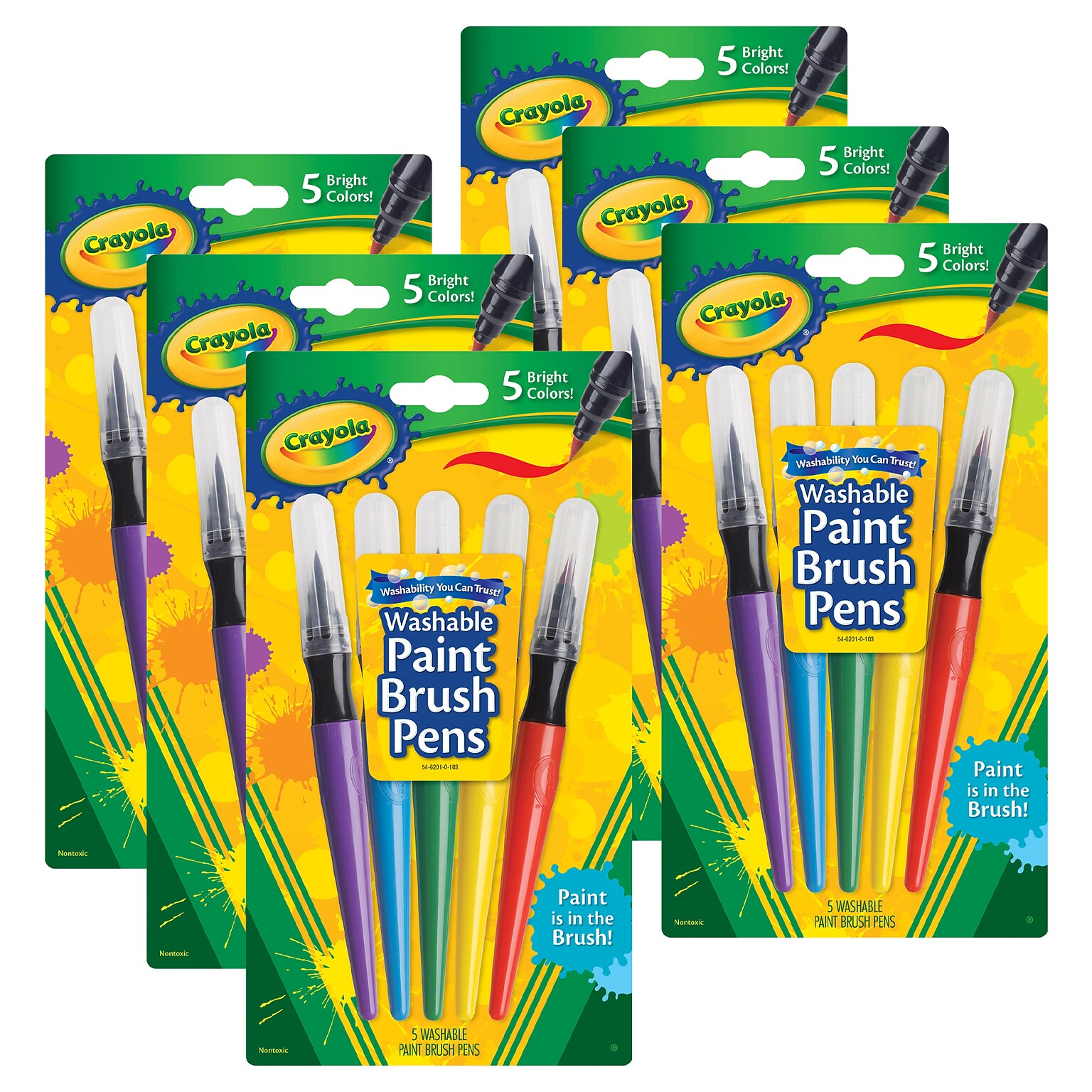 Crayola Washable Paint Brush Pens, Assorted Colors, 5/Pack, 6 Packs/Bundle (BIN546201-6)