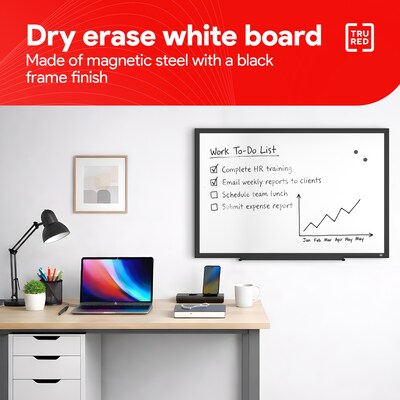 TRU RED™ Magnetic Steel Dry Erase Board, Black Frame, 3' x 2' (TR61180)