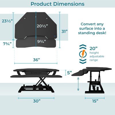 VersaDesk PowerPro 36"W Electric Adjustable Standing Corner Desk Converter, Black (VT77136330101)