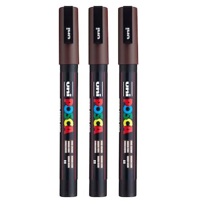POSCA PC-3M Water Based Paint Marker, Fine Bullet Tip, Dark Brown, 3/Pack (UBCPC3MDARKBROWN-3)