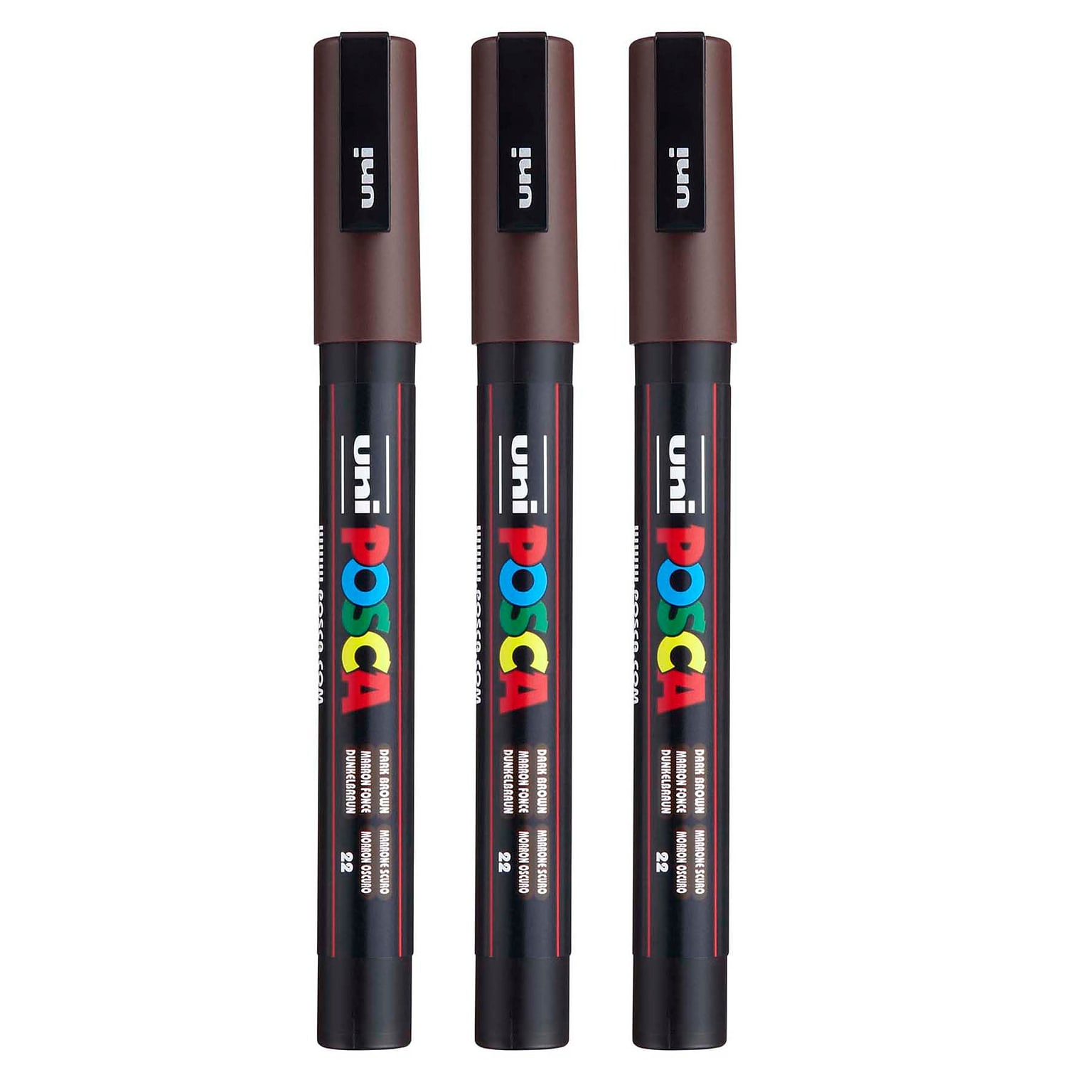 POSCA PC-3M Water Based Paint Marker, Fine Bullet Tip, Dark Brown, 3/Pack (UBCPC3MDARKBROWN-3)
