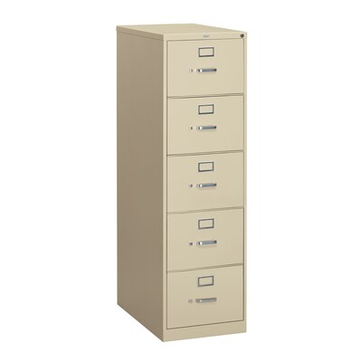 HON 310 Series 5-Drawer Vertical File Cabinet, Legal Size, Lockable, 60H x 18.25W x 26.5D, Putty (HON315CPL)