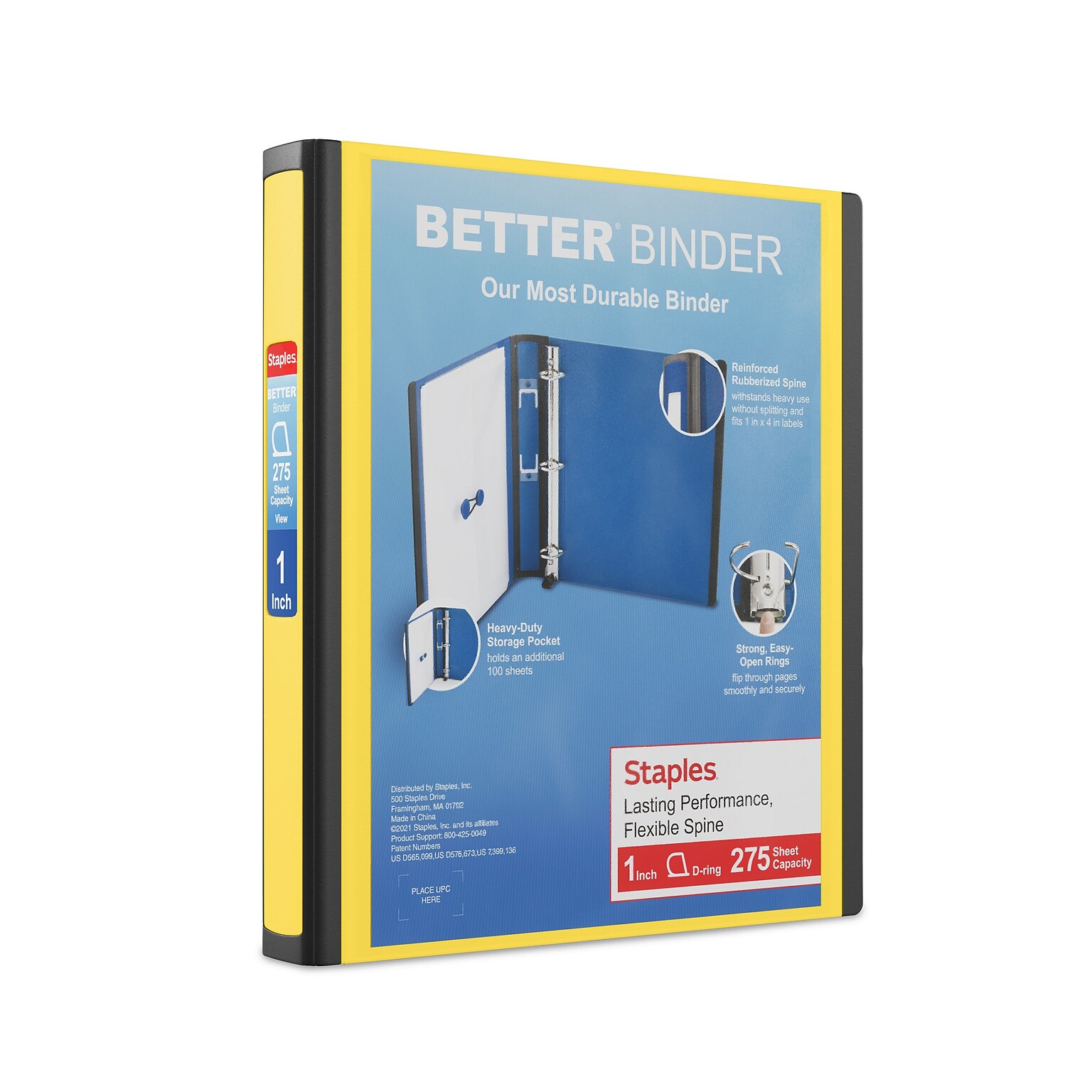 Staples 1 3-Ring Better Binder, D-Ring, Yellow (19064)